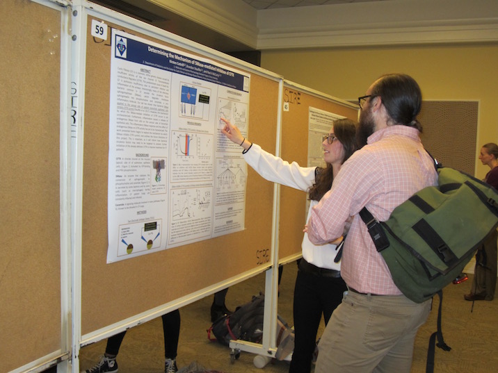 Students explaining their research for their symposium projects. 